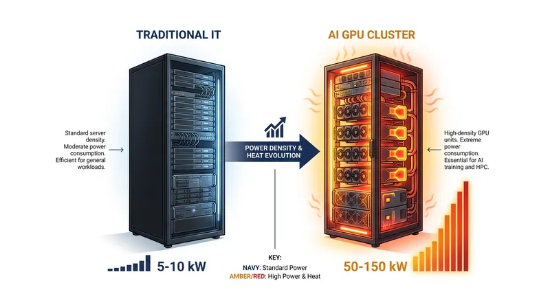 AI workloads require vastly more power per server rack than traditional cloud computing.