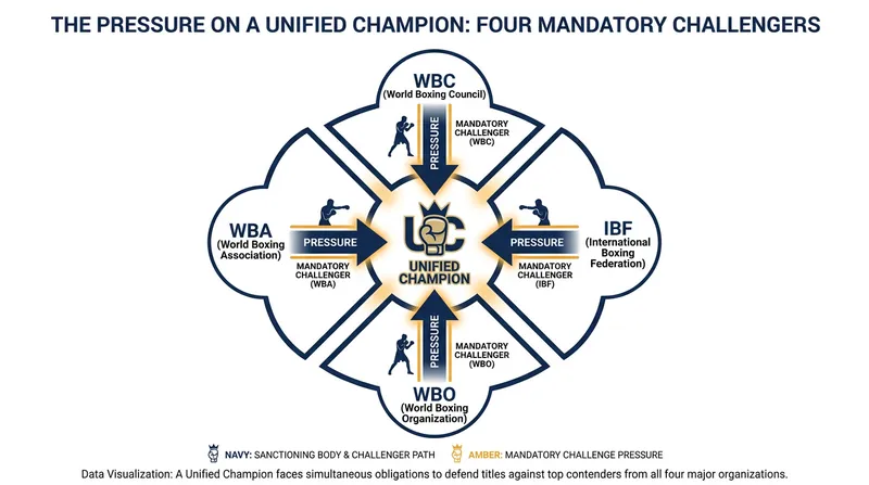 The administrative burden of holding multiple belts forces champions to navigate conflicting mandatory defense timelines.
