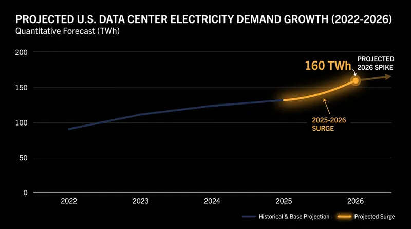 U.S. data center electricity demand has surged as AI models scale in complexity.