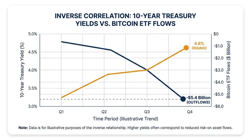 As Treasury yields rise, capital exits non-yielding digital assets.