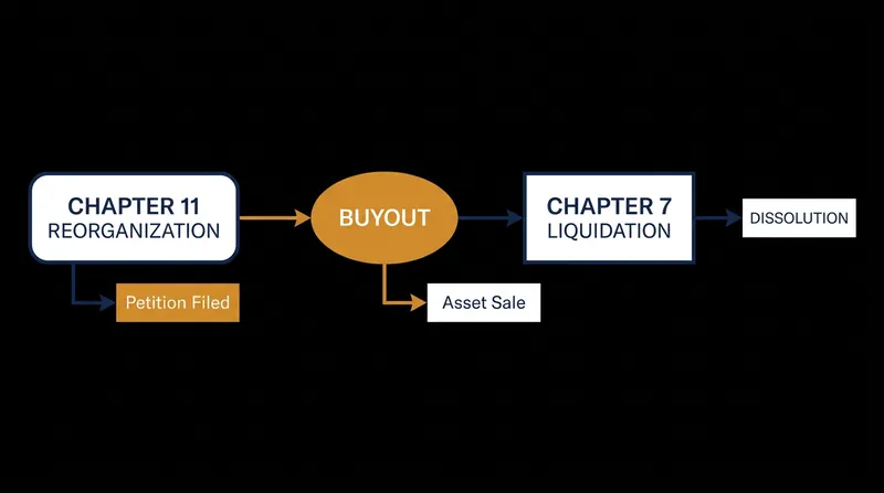 The timeline of a corporate restructuring transitioning into a final liquidation.