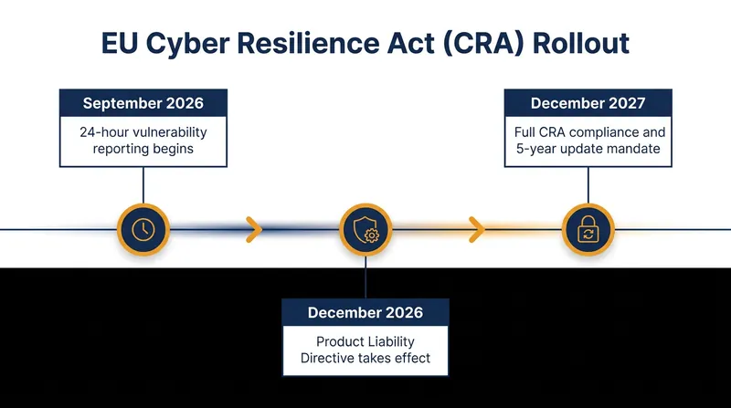 The compliance timeline for the EU's sweeping new cybersecurity and liability laws.