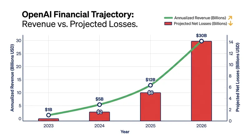 OpenAI's rapid revenue expansion is accompanied by historic infrastructure costs and projected losses.