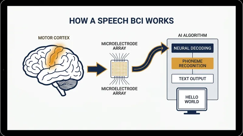 The system intercepts motor commands sent to the vocal tract and translates them into phonemes.