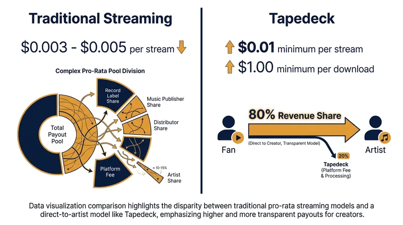How Tapedeck's direct point-of-sale model contrasts with the traditional pro-rata streaming pool.