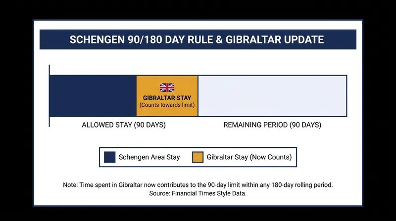 Time spent in Gibraltar will now count toward the standard Schengen 90-day limit for non-EU nationals.