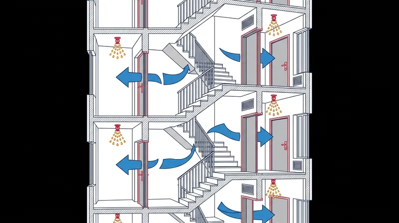 Modern single-stair buildings rely on active fire suppression systems, including sprinklers and pressurized stairwells, to ensure resident safety.