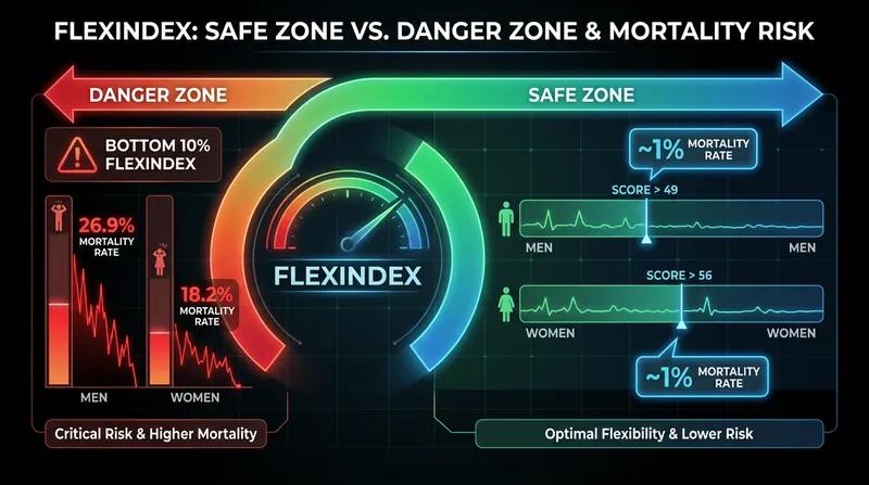 Participants who maintained a baseline level of flexibility saw their 13-year mortality risk drop to roughly 1 percent.