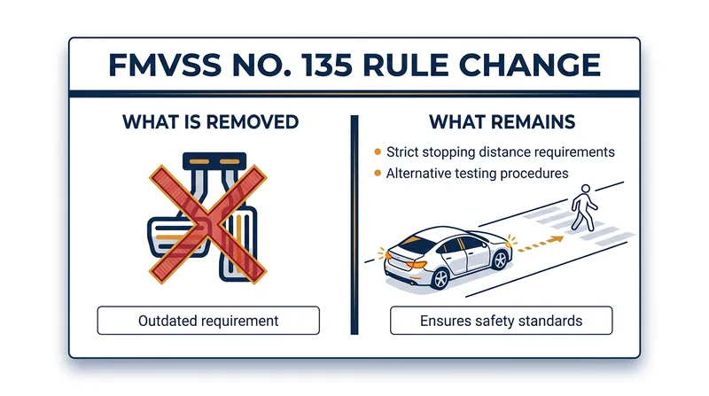 The proposed rule eliminates the hardware mandate but preserves strict stopping distance performance standards.