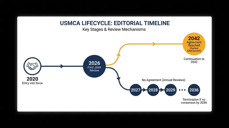 The USMCA's sunset clause dictates the timeline for the trade pact's potential extension or expiration.