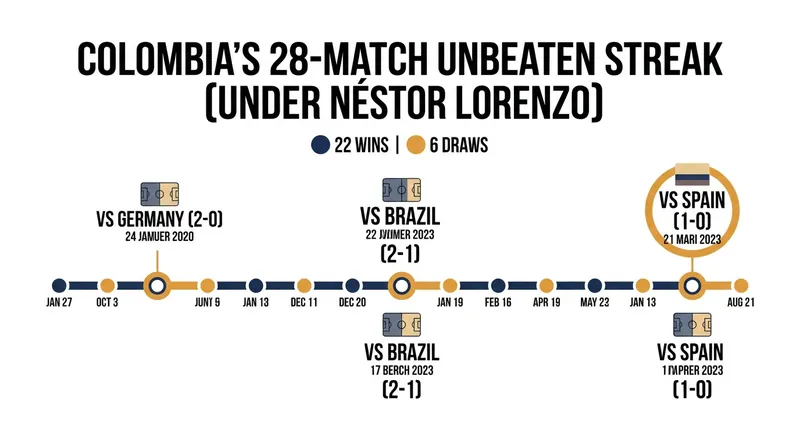 Colombia's historic 28-match unbeaten streak shattered the previous national record.