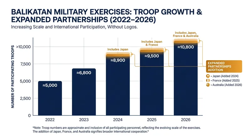 The 2026 Balikatan exercises saw unprecedented participation from non-US allied nations.