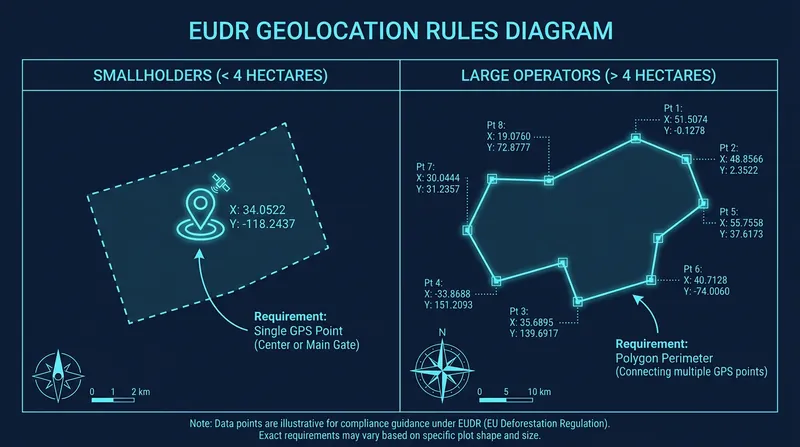 Farms larger than four hectares require full perimeter mapping via GPS polygons.