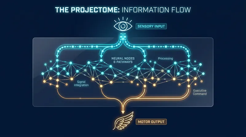 The 'projectome' maps how sensory inputs flow through the brain to trigger motor outputs.