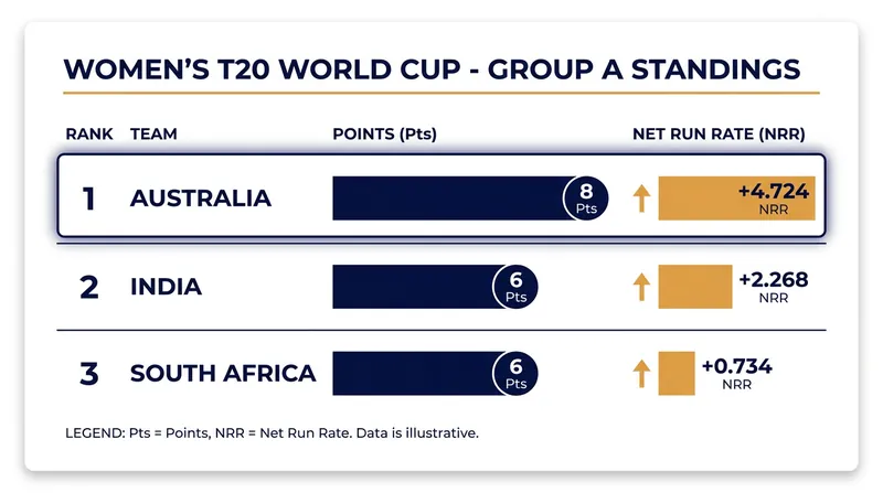 Group A Standings: India holds a crucial Net Run Rate advantage over South Africa in the race for the second semi-final spot.