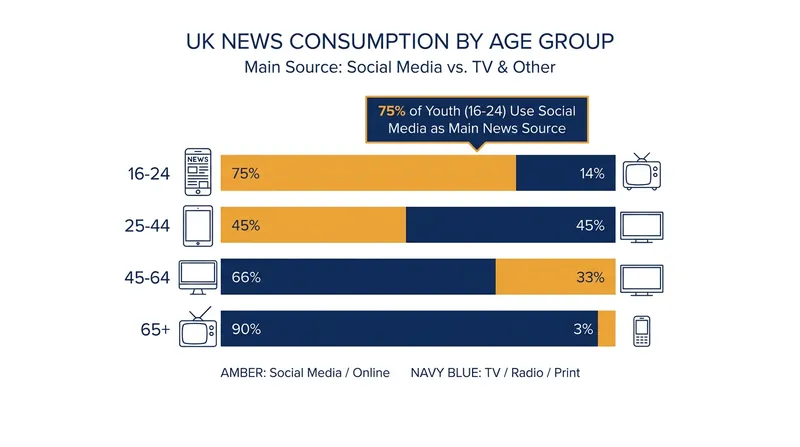 Ofcom data reveals a stark generational divide in how the UK consumes news.