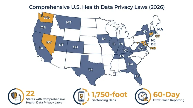 By 2026, nearly half the country has enacted strict consumer health data protections.