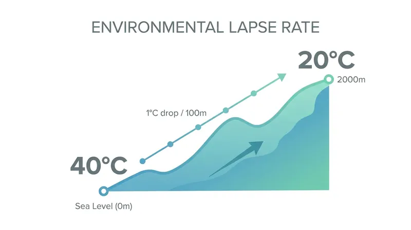 The mechanism of a coolcation: The environmental lapse rate guarantees cooler air at higher altitudes.