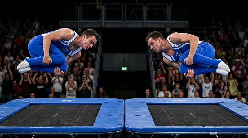 Synchronized trampoline requires athletes to match their partner's height and rotation perfectly.