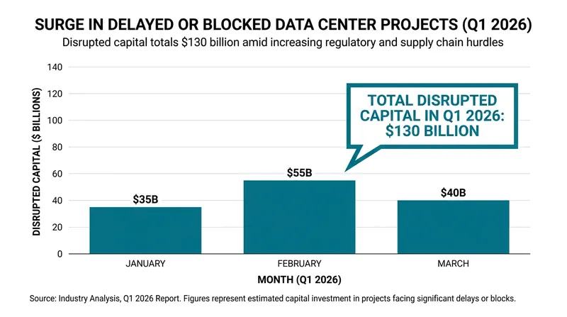 Community opposition delayed or blocked a record number of data center projects in early 2026.