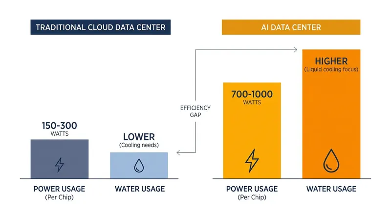 AI processors require significantly more electricity and cooling than traditional cloud servers.