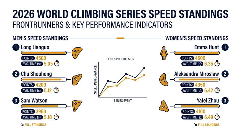 The race for the 2026 overall speed titles is dominated by climbers from the US, China, and Poland.