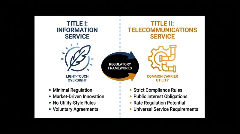 The fundamental legal difference between Title I and Title II classifications.