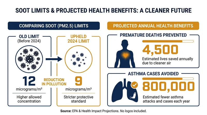 The 2024 PM2.5 standard tightened the allowable concentration of soot, projecting significant public health benefits.