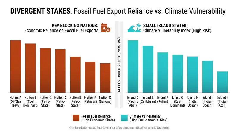 The diplomatic rift highlights the divide between economies dependent on hydrocarbon exports and nations facing existential climate threats.