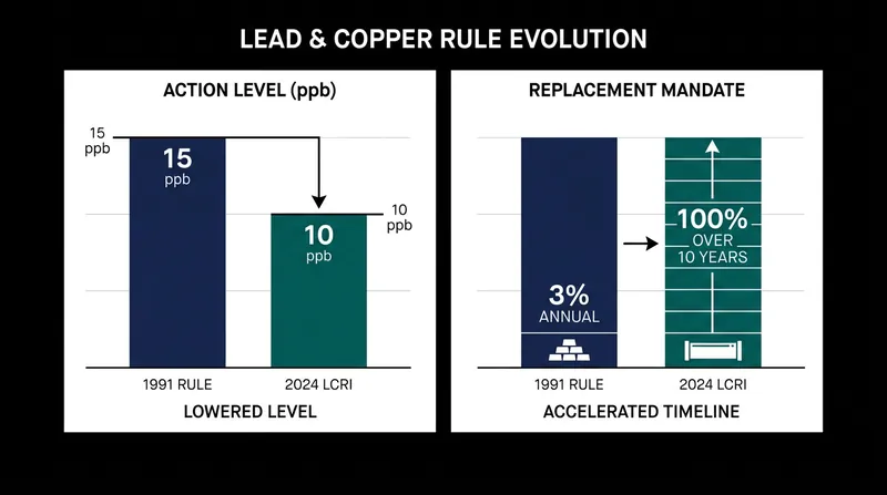 The LCRI lowers the action level to 10 ppb and eliminates the loopholes that allowed pipes to remain in the ground.
