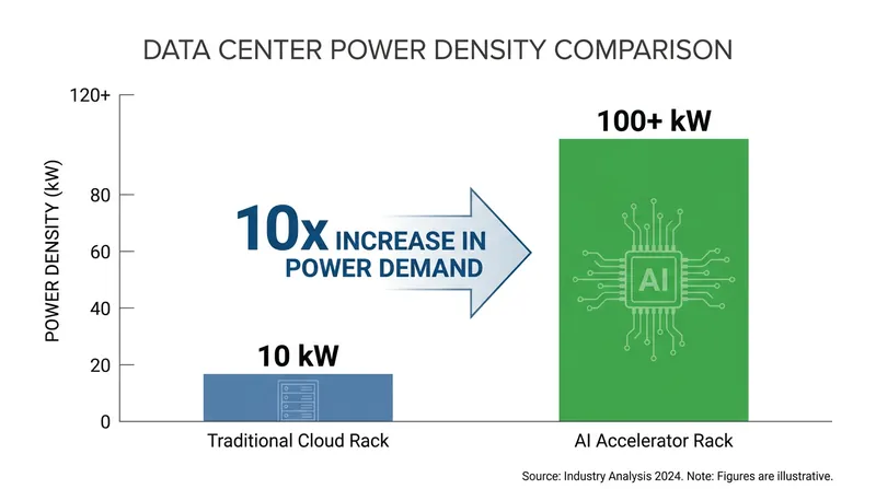 AI workloads require up to ten times the power density of traditional cloud computing servers.