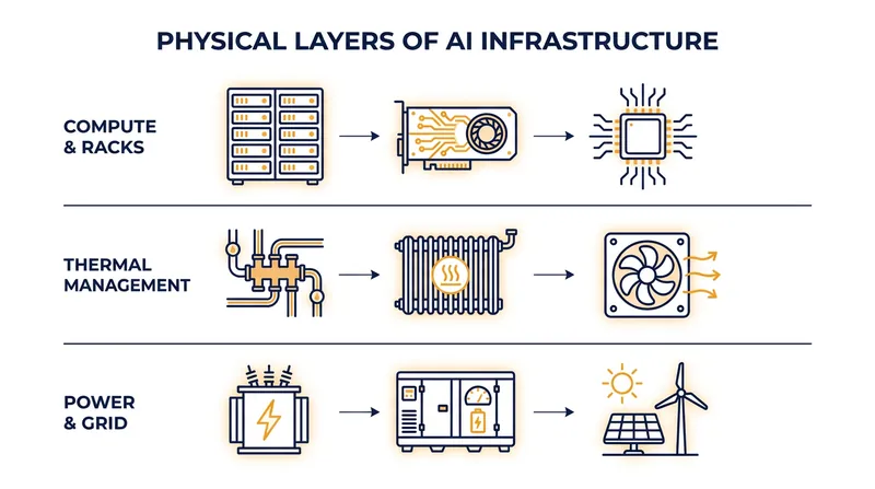 The three critical layers of digital infrastructure required to support next-generation artificial intelligence.