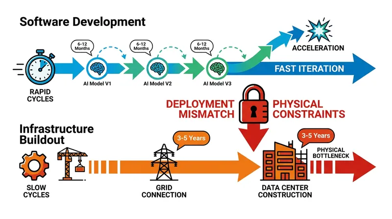 The speed of software innovation is currently outpacing the physical world's ability to build supporting infrastructure.