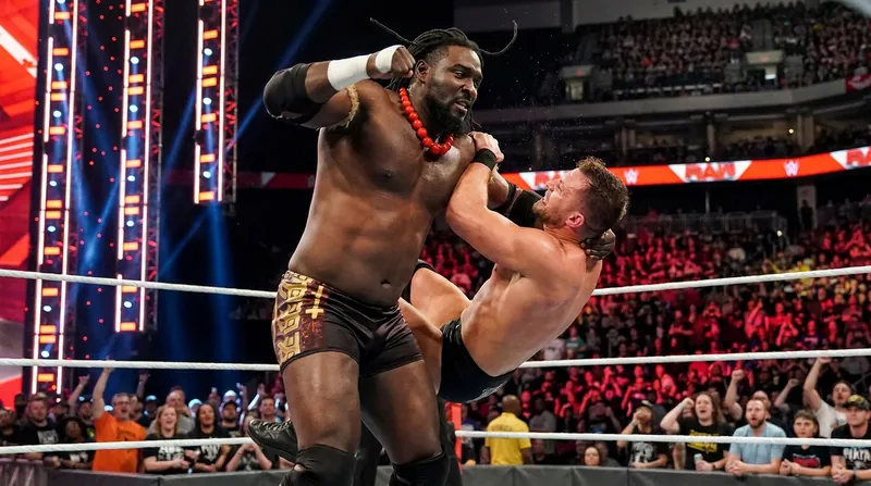 Oba Femi executes his 'Fall From Grace' chokeslam to capture the King of the Ring crown.
