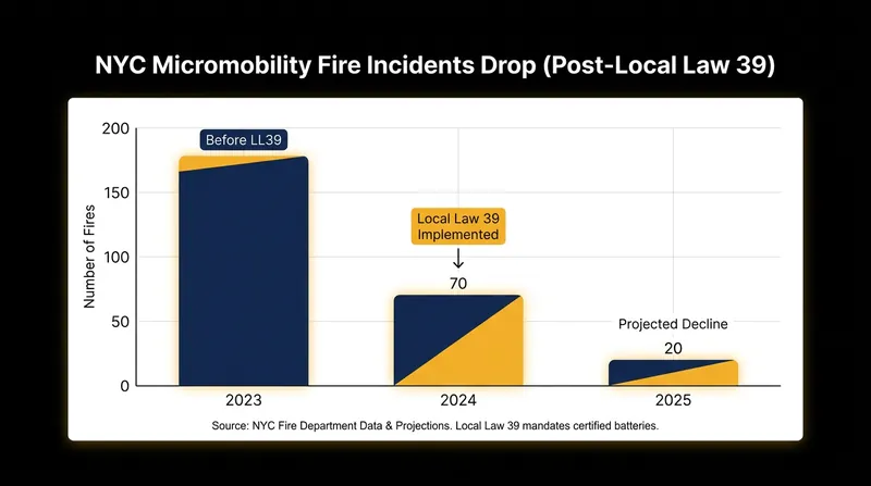 New York City saw a dramatic decrease in e-bike fires following the 2023 ban on uncertified batteries.