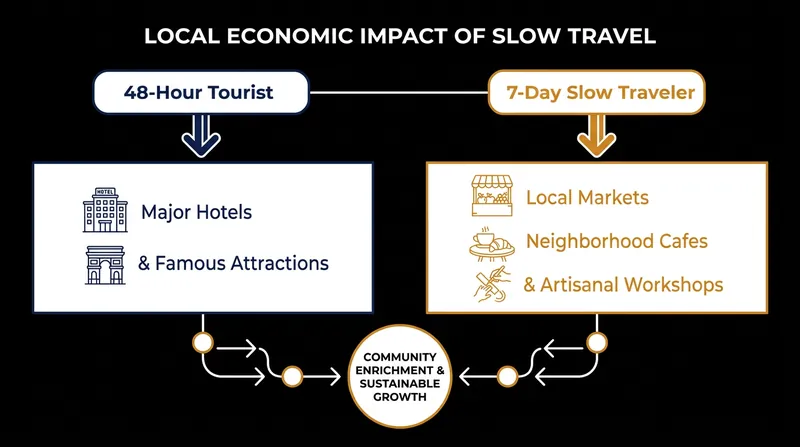 Extended stays in residential neighborhoods keep a significantly higher percentage of tourism revenue within the local community.