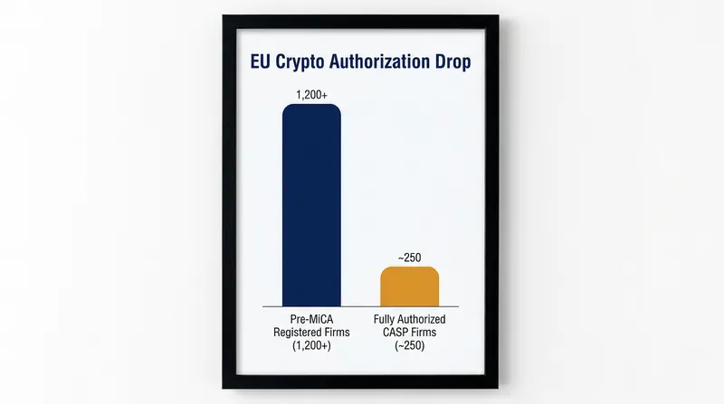 The transition to MiCA has drastically reduced the number of legally operating crypto firms in Europe.