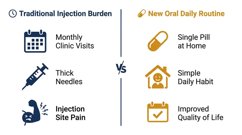 Paltusotine replaces the need for monthly intramuscular injections with a single daily pill.