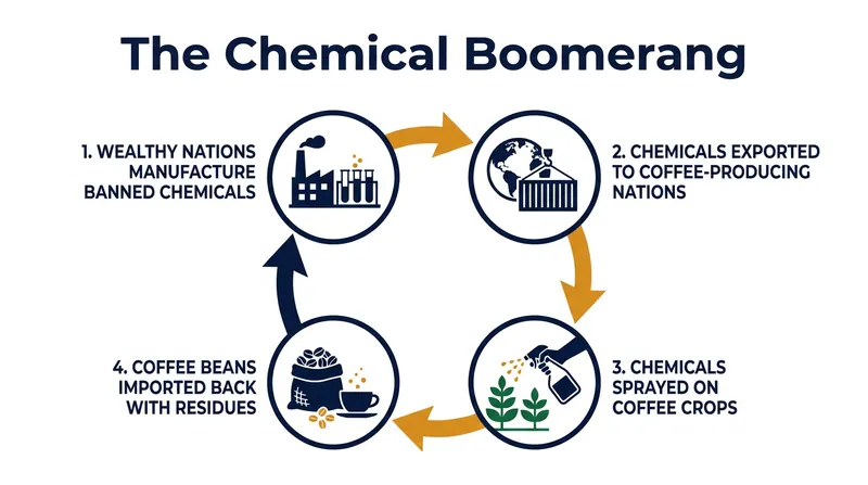 The regulatory loophole allows domestically banned chemicals to be exported and re-imported as agricultural residues.