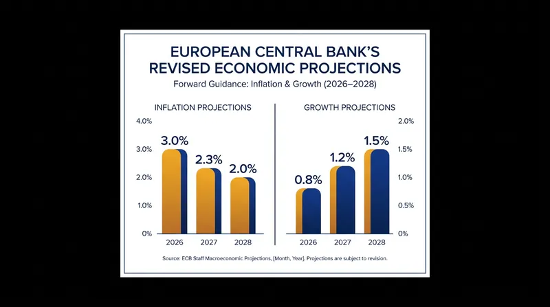 The ECB's updated macroeconomic projections show inflation remaining above the 2% target through 2027, alongside downgraded economic growth.