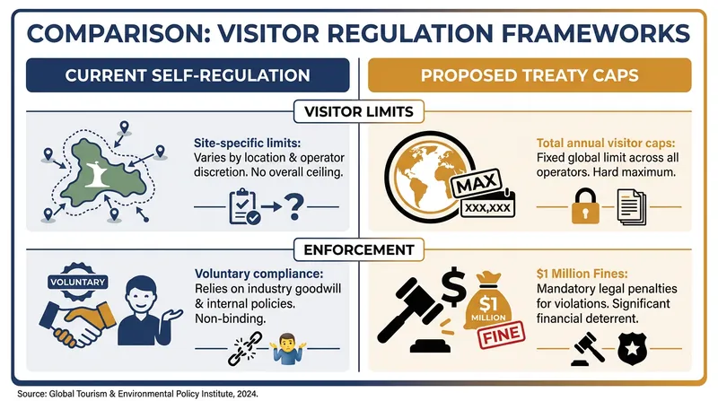 How the proposed Antarctic Treaty regulations differ from current industry practices.