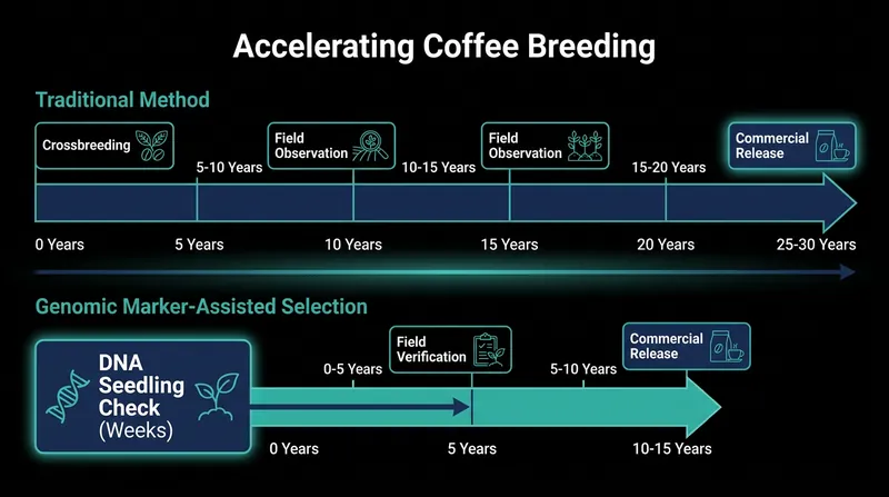 By reading the DNA of seedlings, researchers can confirm disease and heat resistance in weeks rather than waiting years for the tree to mature.
