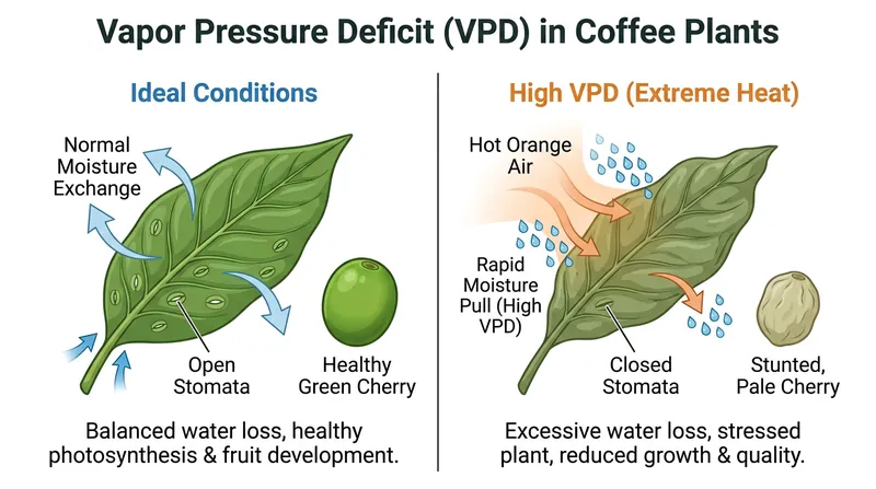 Vapor Pressure Deficit occurs when hot, dry air pulls moisture directly from the leaves, forcing the plant to halt photosynthesis to survive.