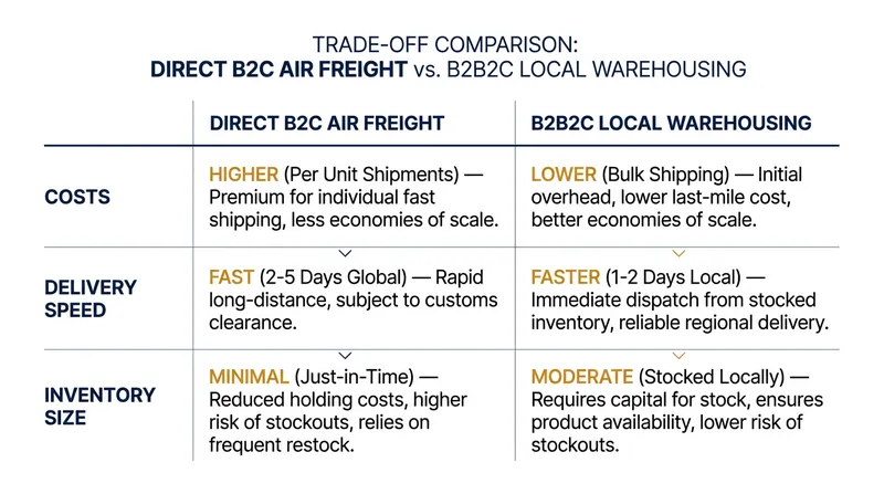The structural trade-off defining the future of cross-border e-commerce logistics.