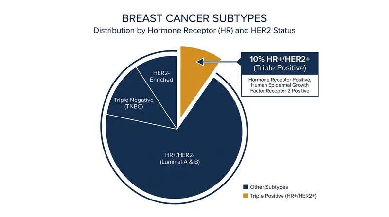 HR+/HER2+ tumors represent approximately 10% of all metastatic breast cancer cases.