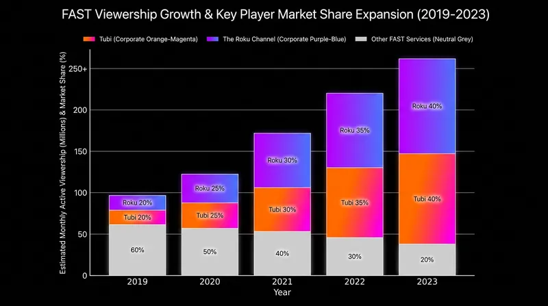 Free ad-supported streaming has captured an increasingly large share of total TV viewing time.