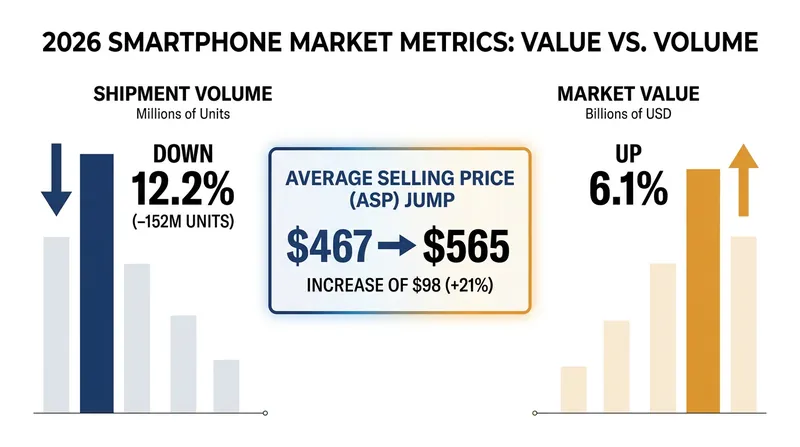 Despite a projected 12.2% drop in global shipments, total market value is rising due to a historic 21% surge in average selling prices.