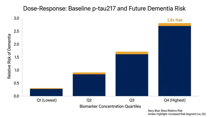 The risk of developing dementia scales directly with the concentration of p-tau217 found in the bloodstream.