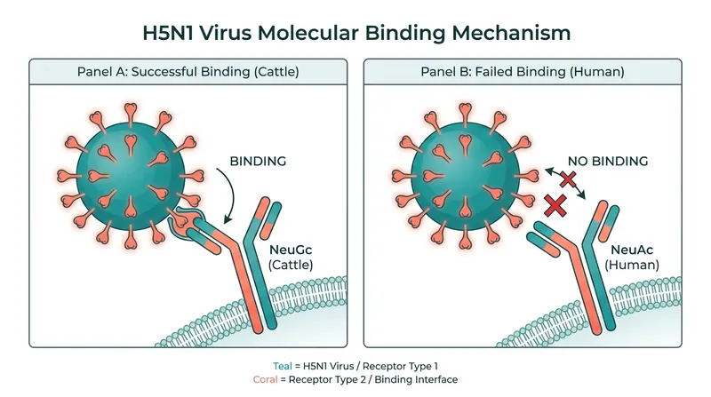The virus acquired specific mutations allowing it to grip NeuGc, a sugar produced by cattle but not by humans.