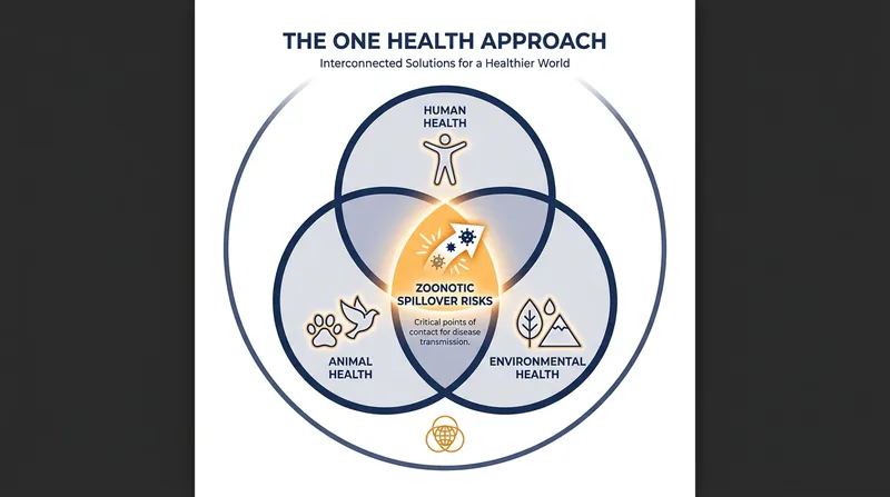 The One Health framework recognizes that human health is inextricably linked to the health of animals and ecosystems.
